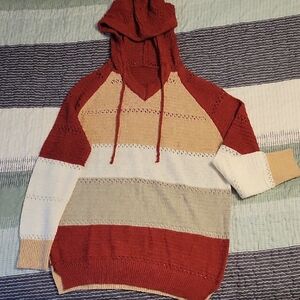 Maurices V-Neck Striped Sweater - Red, Tan, Cream